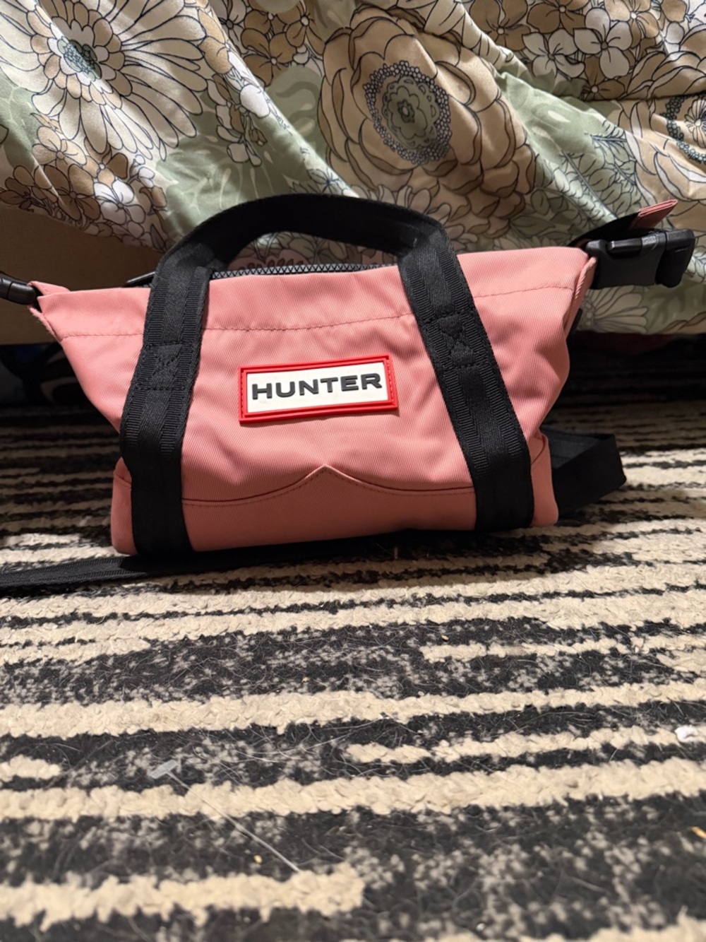 Hunter Rose Pink Crossbody Bag with Black Straps